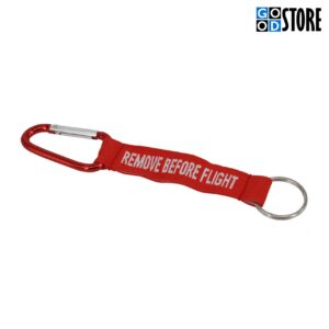 Punane "Remove Before Flight" karabiiniga võtmehoidja