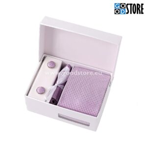 Kinkekarp lipsu, mansetinööpide, lipsunõela ja rinnataskurätikuga, roosa