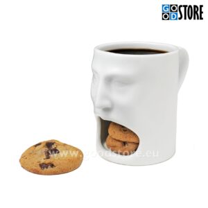 Näokujuline küpsisetaskuga tass, valge