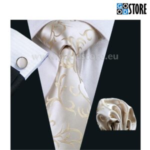 Lipsu komplekt mansetinööpide ja rinnataskurätikuga, helebeež & kuldne