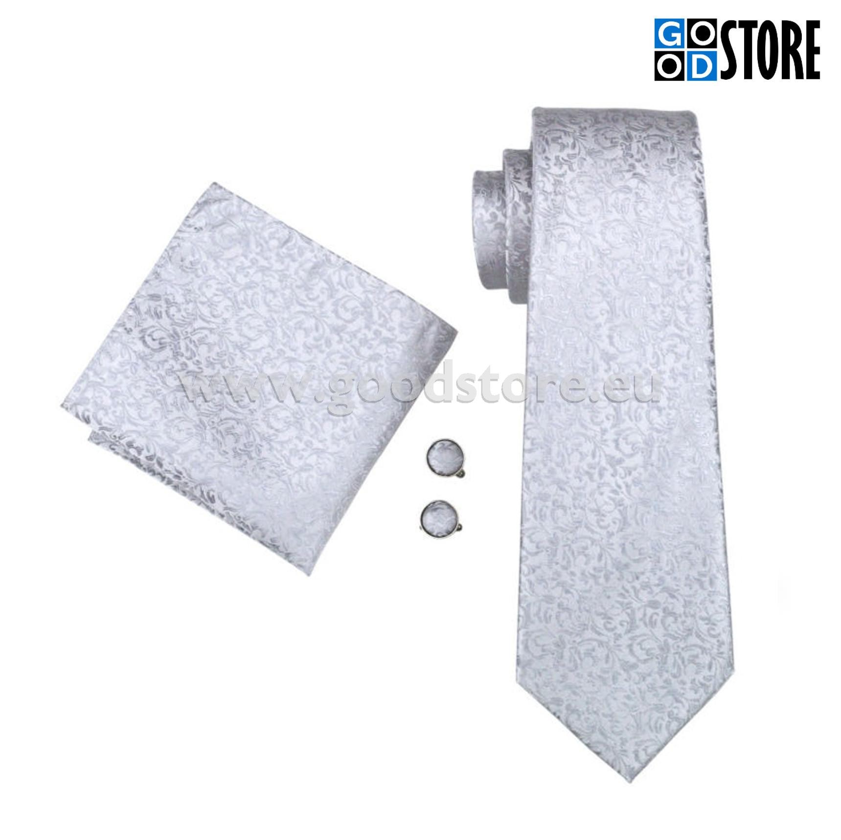 Lipsu kinkekarp mansetinööpide ja rinnataskurätikuga, helehall & hõbedane