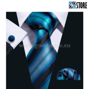 Lipsu komplekt, mansetinööpide ja rinnarätikuga, sinise ja musta triibuline