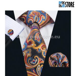 Lipsu komplekt, mansetinööpide ja rinnarätikuga, säravvärvilise mustriga