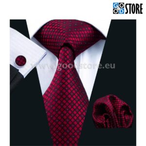 Lipsu kinkekarp mansetinööpide ja rinnataskurätikuga, tumepunane