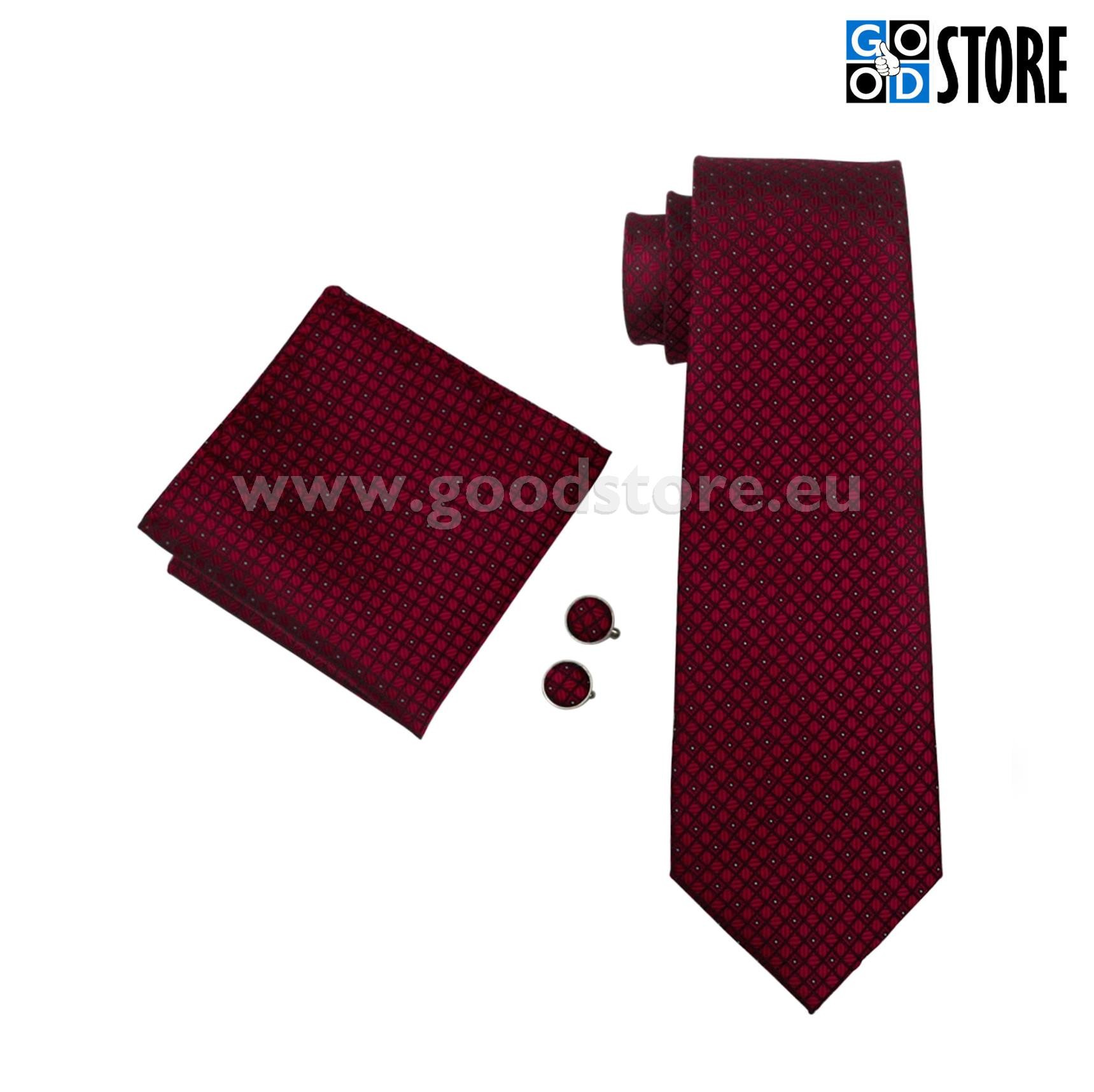 Lipsu kinkekarp mansetinööpide ja rinnataskurätikuga, tumepunane