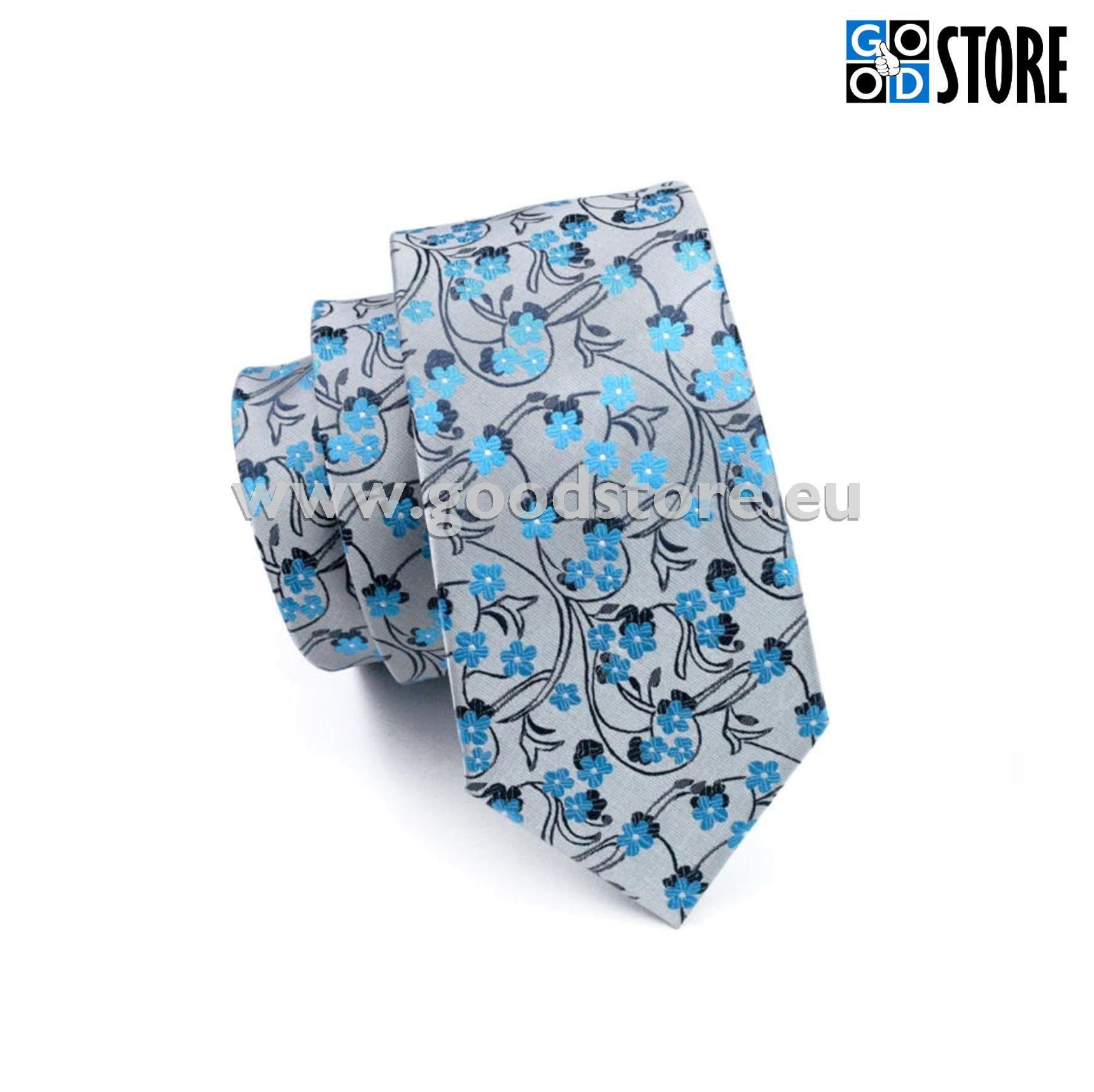 Lipsu komplekt, mansetinööpide ja rinnarätikuga, hall-siniste lilledega