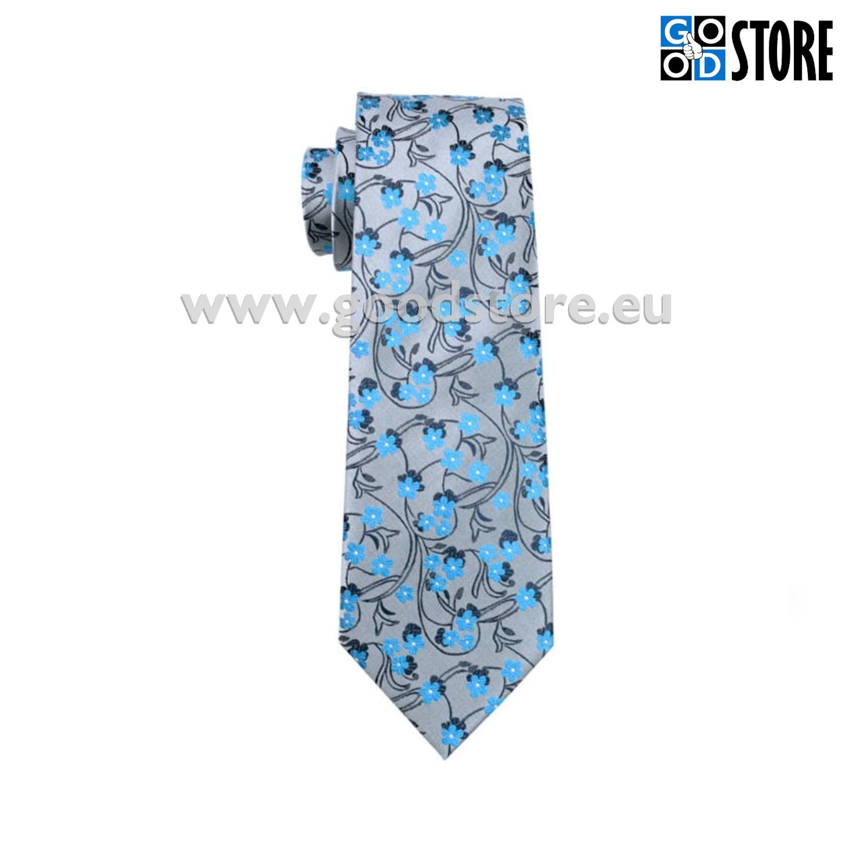 Lipsu komplekt, mansetinööpide ja rinnarätikuga, hall-siniste lilledega