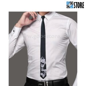 Luksuslik kitsas lips, must hõbedaste lilledega