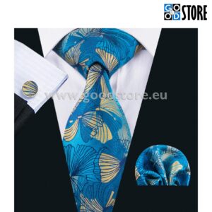 Lipsu komplekt, mansetinööpide ja rinnarätikuga, taevasinise ja kollase mustriga