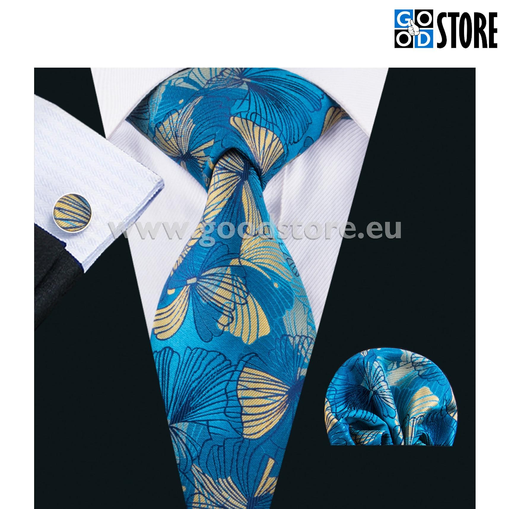 Lipsu komplekt, mansetinööpide ja rinnarätikuga, taevasinise ja kollase mustriga