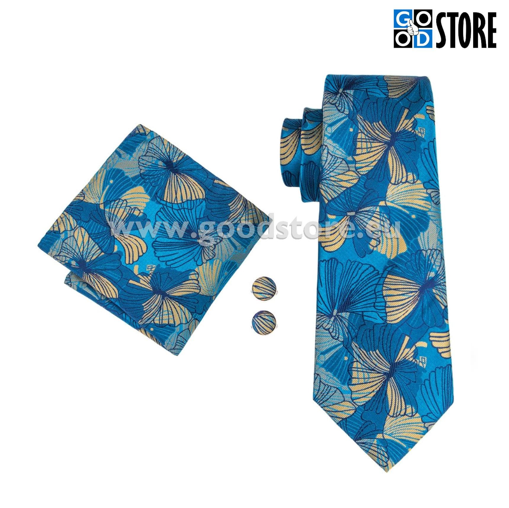 Lipsu komplekt, mansetinööpide ja rinnarätikuga, taevasinise ja kollase mustriga