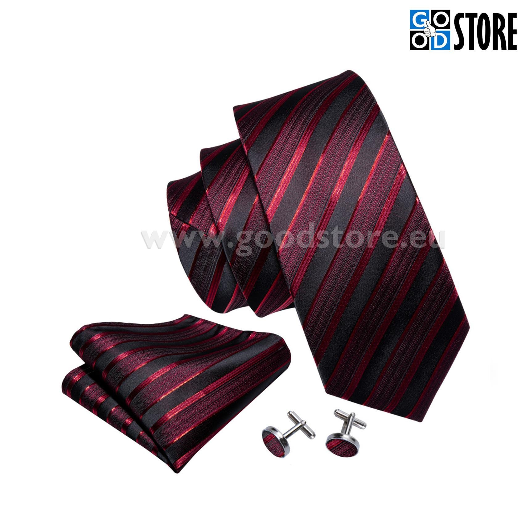 Siidlipsu kinkekarp mansetinööpide ja rinnataskurätikuga, tumepunane ja must