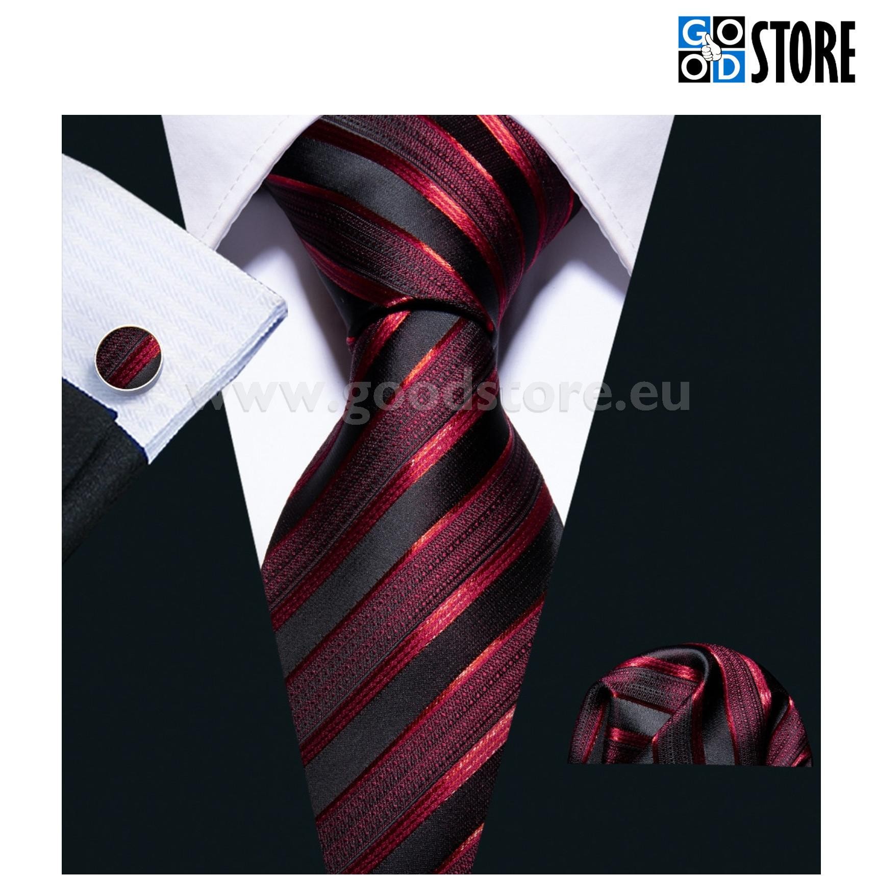 Siidlipsu kinkekarp mansetinööpide ja rinnataskurätikuga, tumepunane ja must