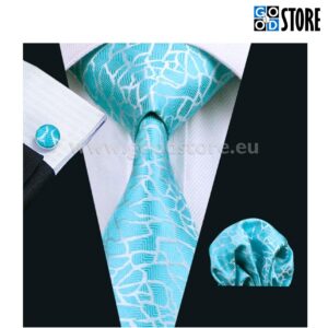 Luksuslik siidlipsu kinkekarp, mansetinööpide ja rinnarätikuga, taevasinine