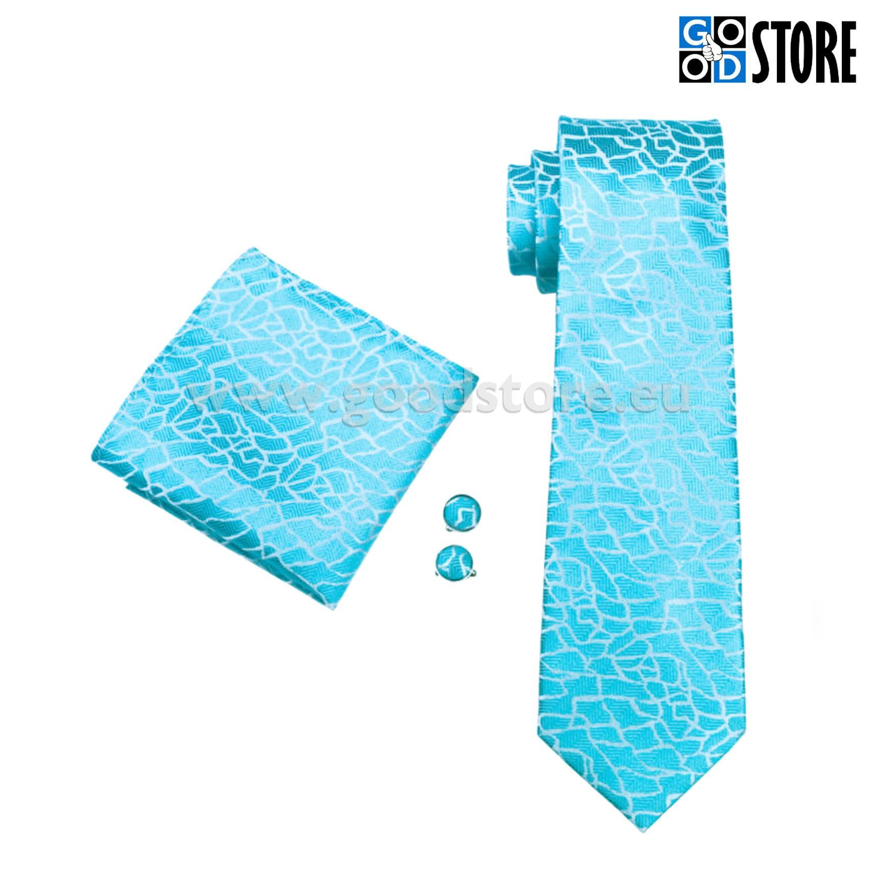 Luksuslik siidlipsu kinkekarp, mansetinööpide ja rinnarätikuga, taevasinine