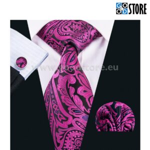 Luksuslik siidlipsu kinkekarp, mansetinööpide ja rinnarätikuga, ametüst violet ja must