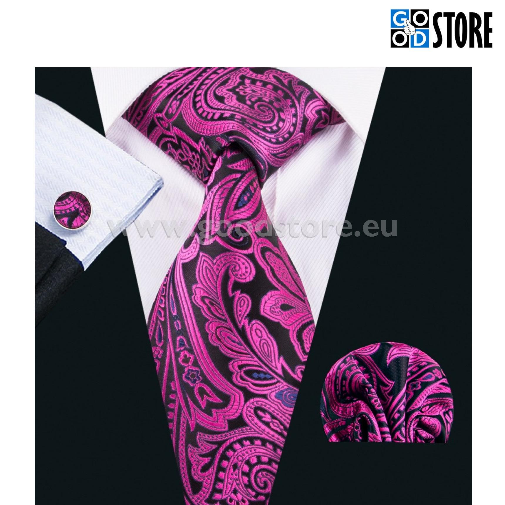 Luksuslik siidlipsu kinkekarp, mansetinööpide ja rinnarätikuga, ametüst violet ja must