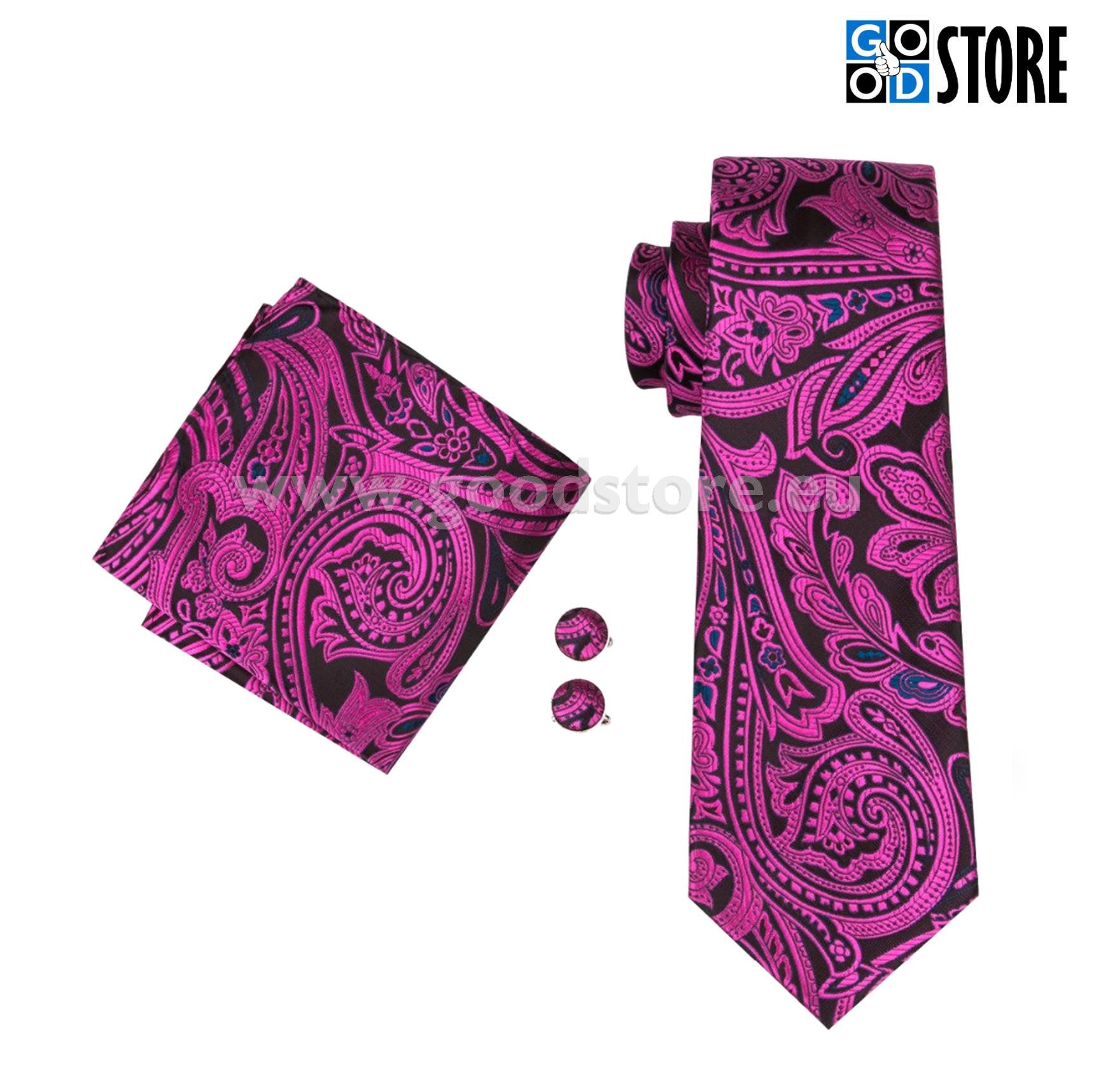 Luksuslik siidlipsu kinkekarp, mansetinööpide ja rinnarätikuga, ametüst violet ja must