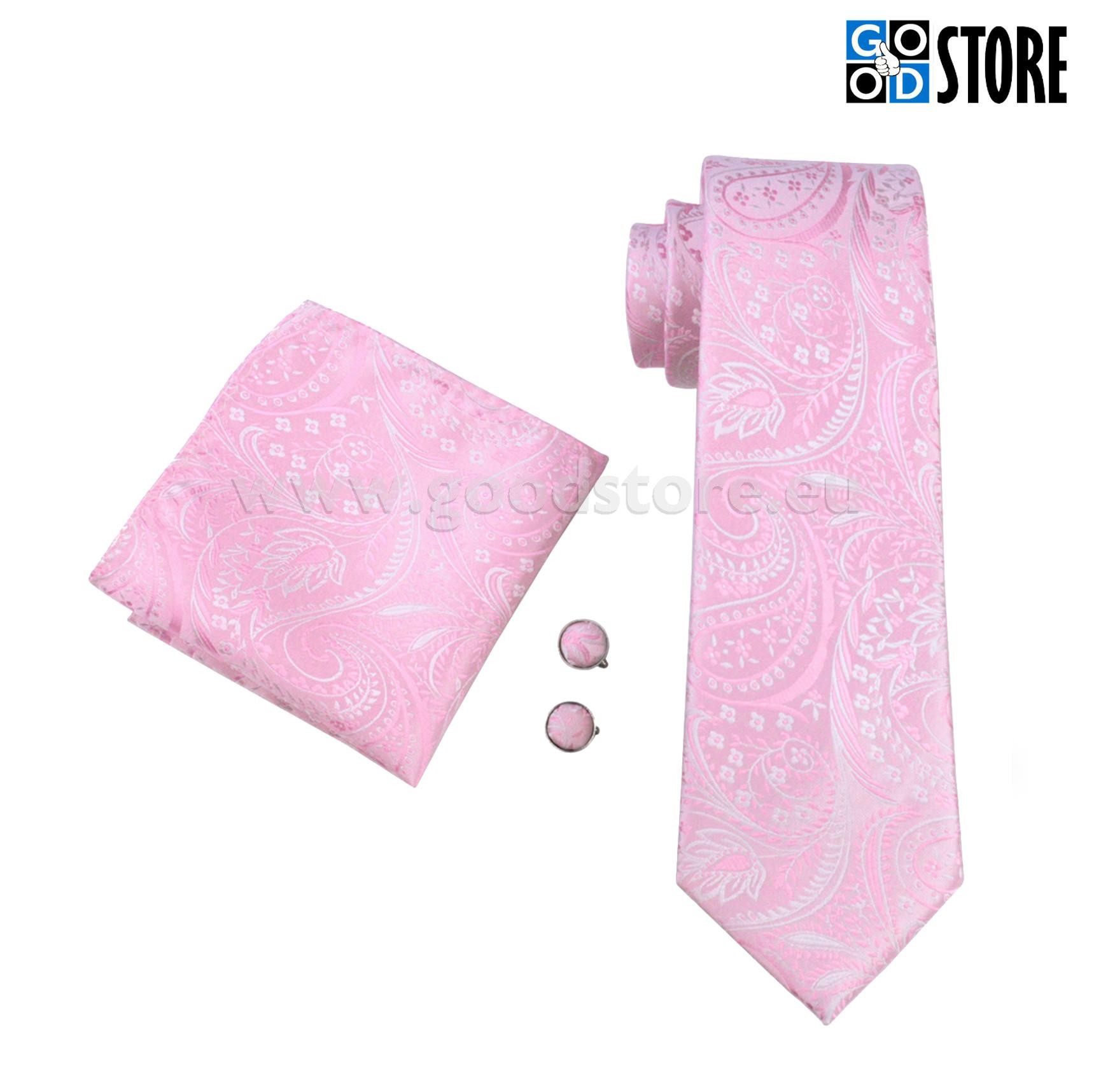 Luksusliku siidlipsu kinkekarp, mansetinööpide ja rinnarätikuga, säravroosa