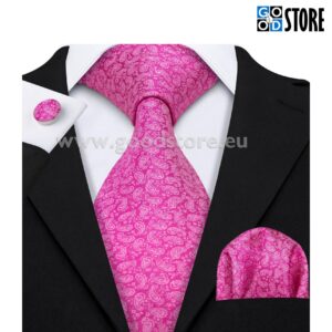 Luksusliku siidlipsu kinkekarp, mansetinööpide ja rinnarätikuga, särav roosa peene mustriga