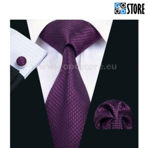 Luksusliku siidlipsu kinkekarp, mansetinööpide ja rinnarätikuga, särav lilla