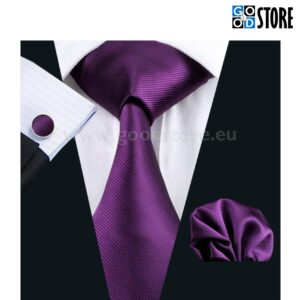 Luksusliku siidlipsu kinkekarp, mansetinööpide ja rinnarätikuga, särav lilla