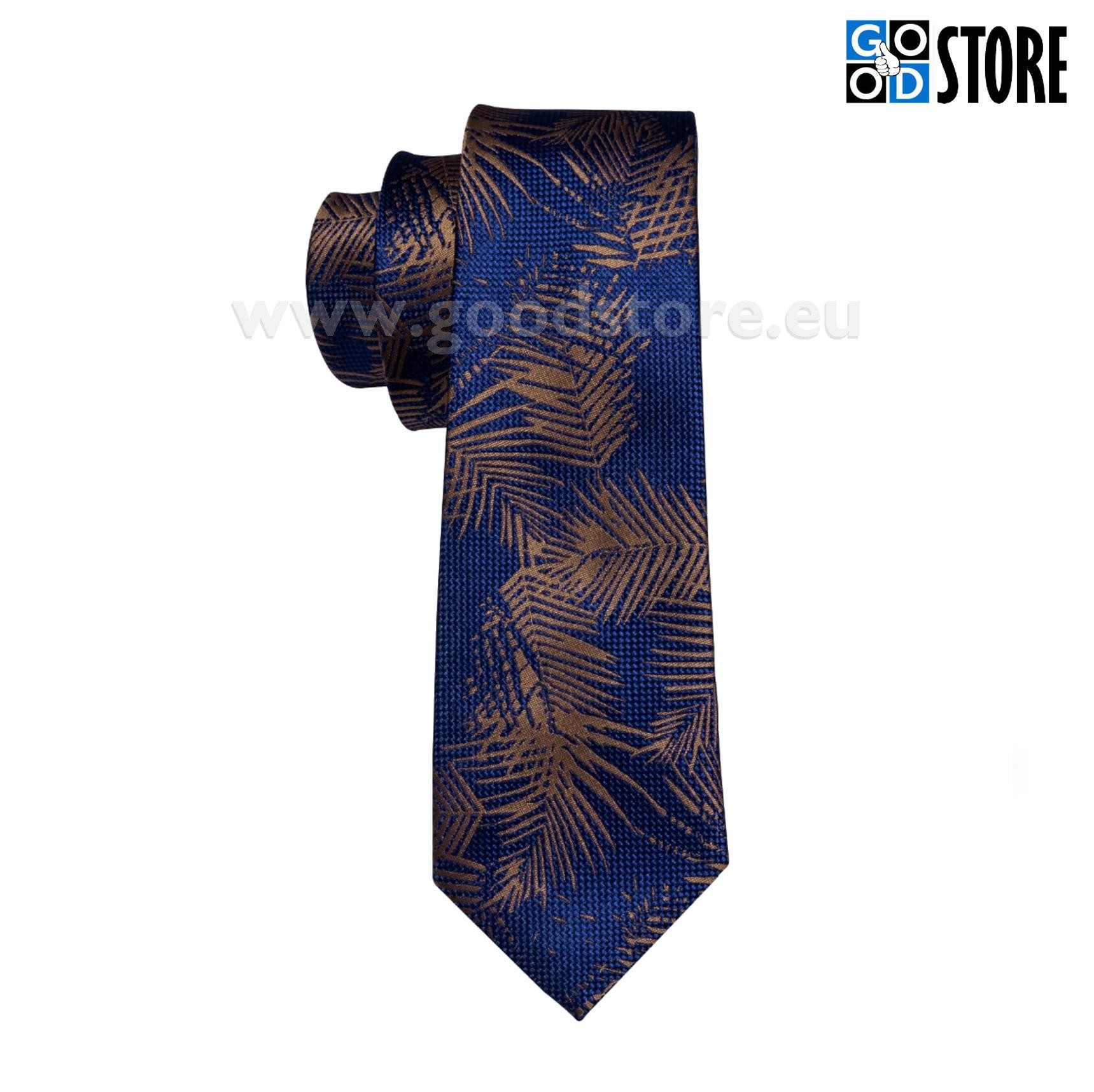 Luksusliku siidlipsu kinkekomplekt, mansetinööpide ja rinnarätikuga, palmilehe motiiviga