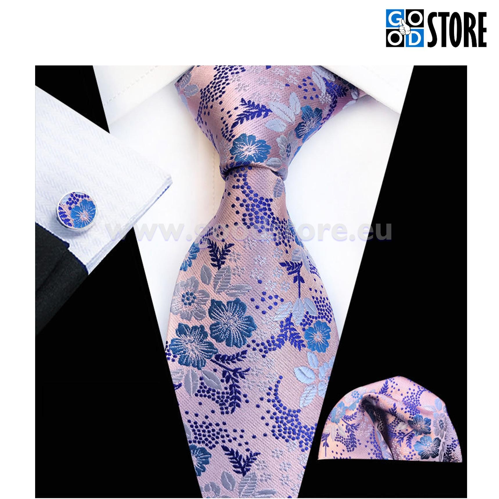 Luksuslik seotava lipsu komplekt, uus roosa lillelise mustriga