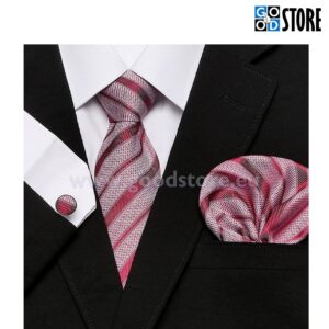 Sõlmitava siidlipsu komplekt, esinduslik punane ja valge, triibuline