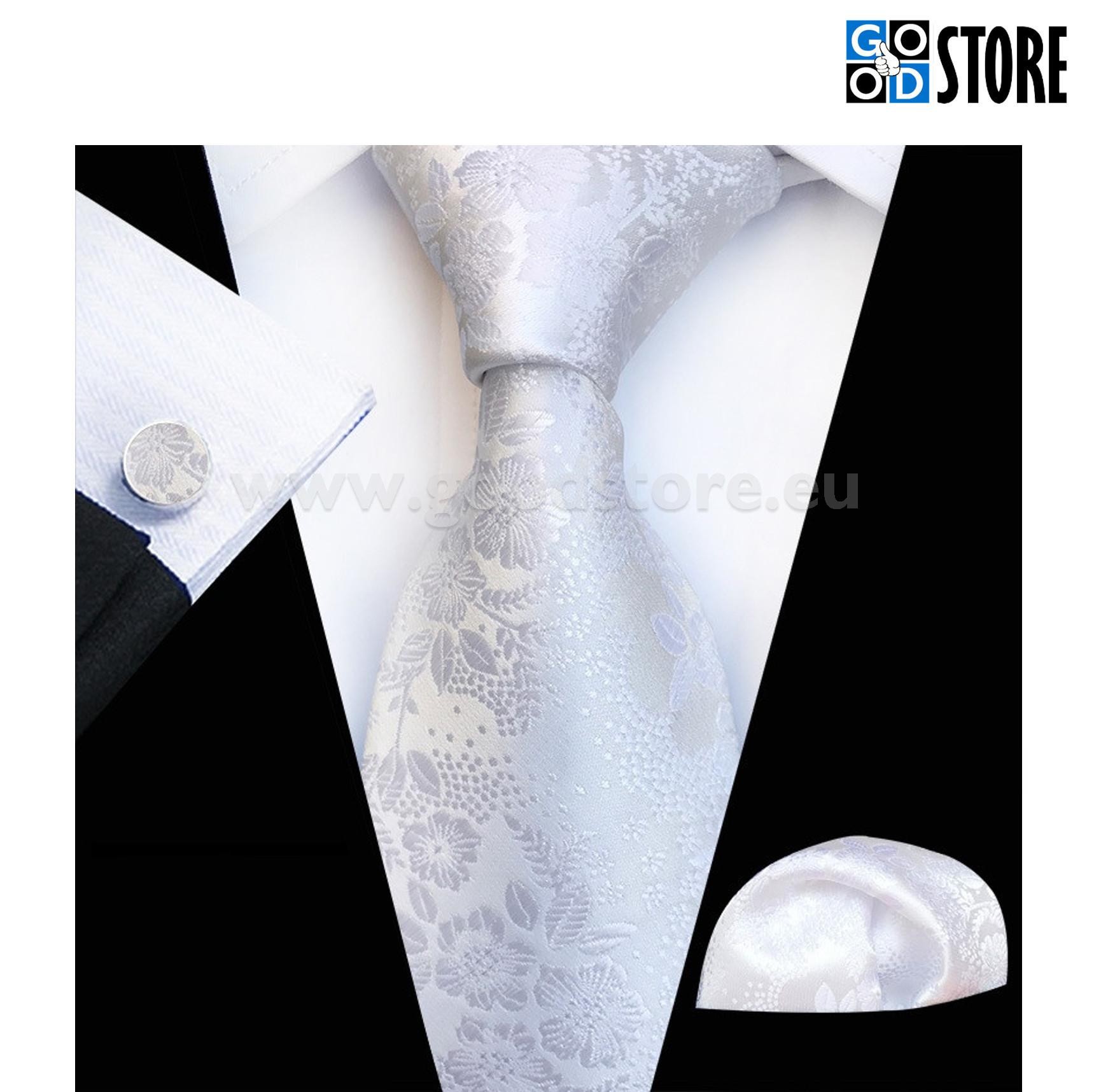 Luksuslik seotava lipsu komplekt, kevadiselt valge lilleline