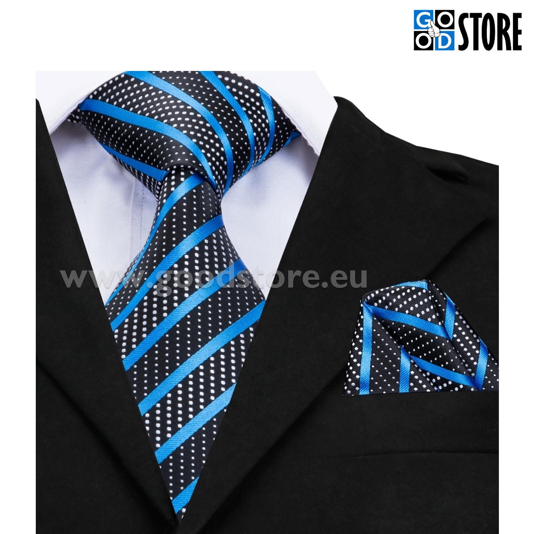 Luksusliku siidlipsu komplekt, esinduslik must harmoneeritud sinisega