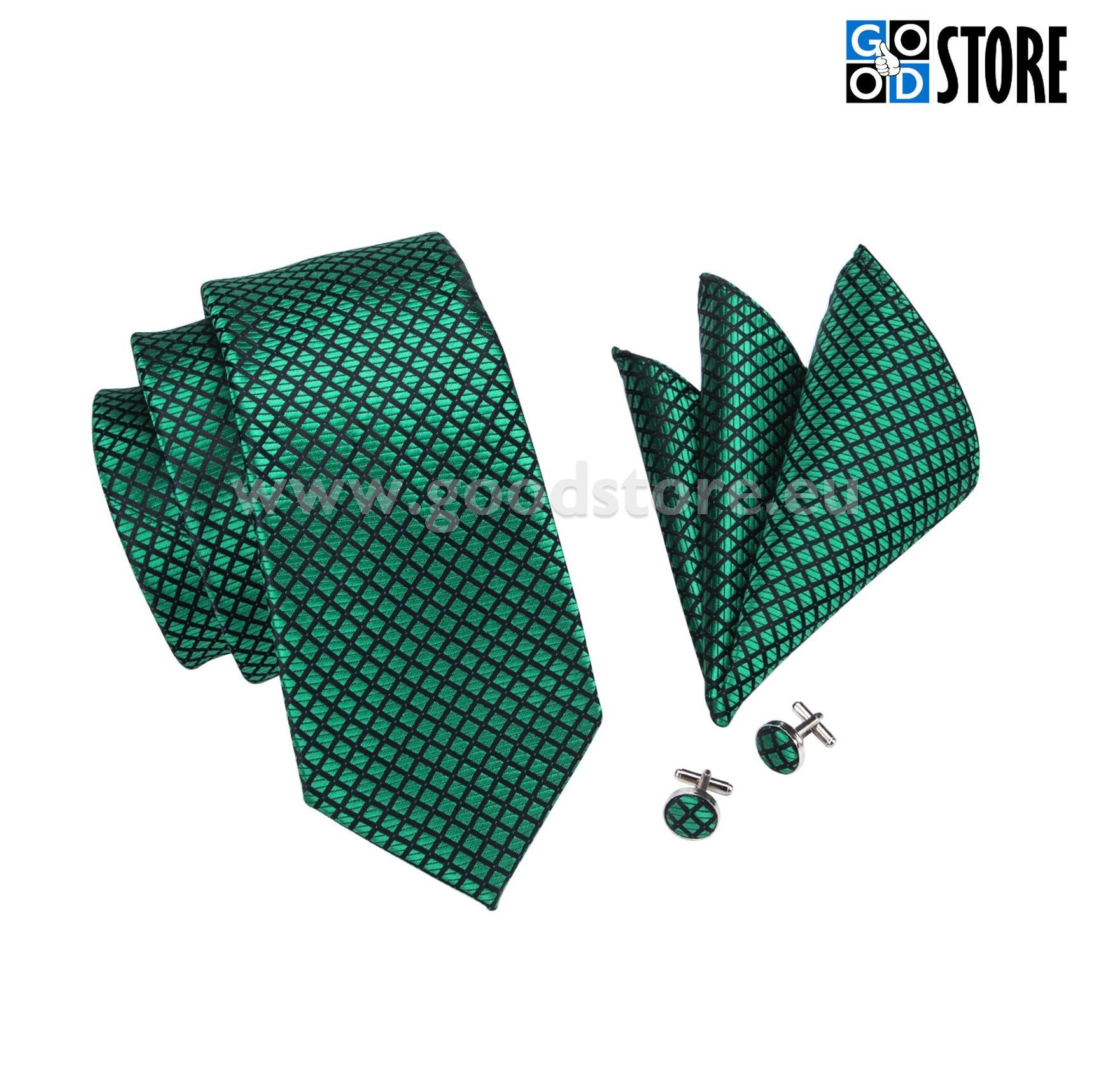 Lipsu komplekt mansetinööpide ja rinnataskurätikuga, kameeleon roheline/must