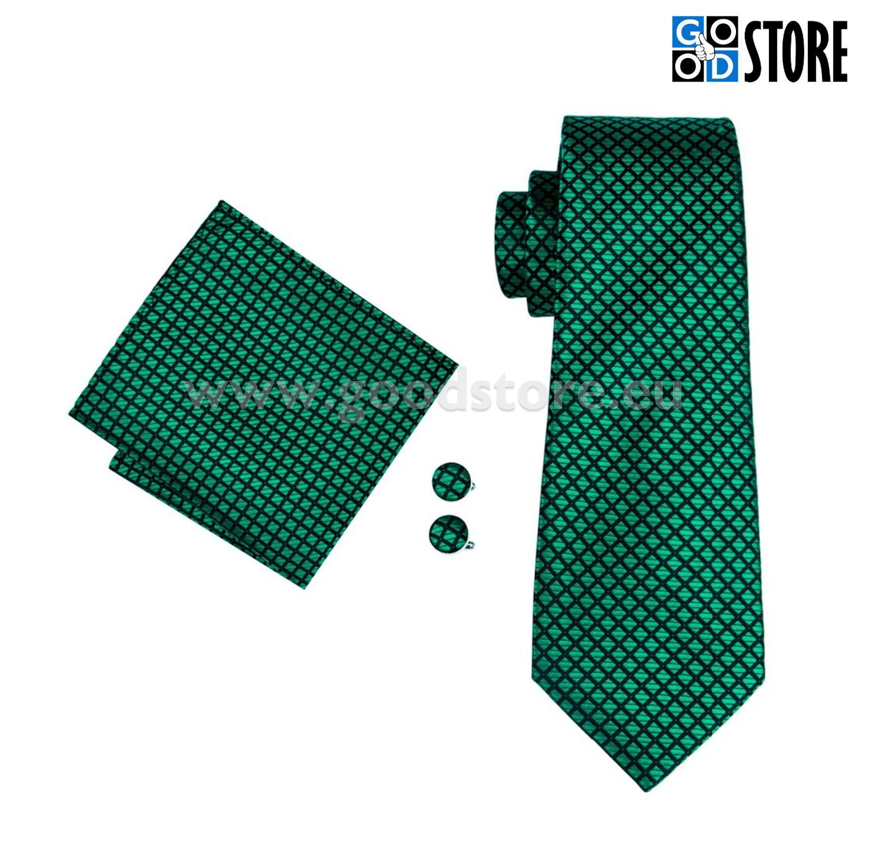 Lipsu komplekt mansetinööpide ja rinnataskurätikuga, kameeleon roheline/must