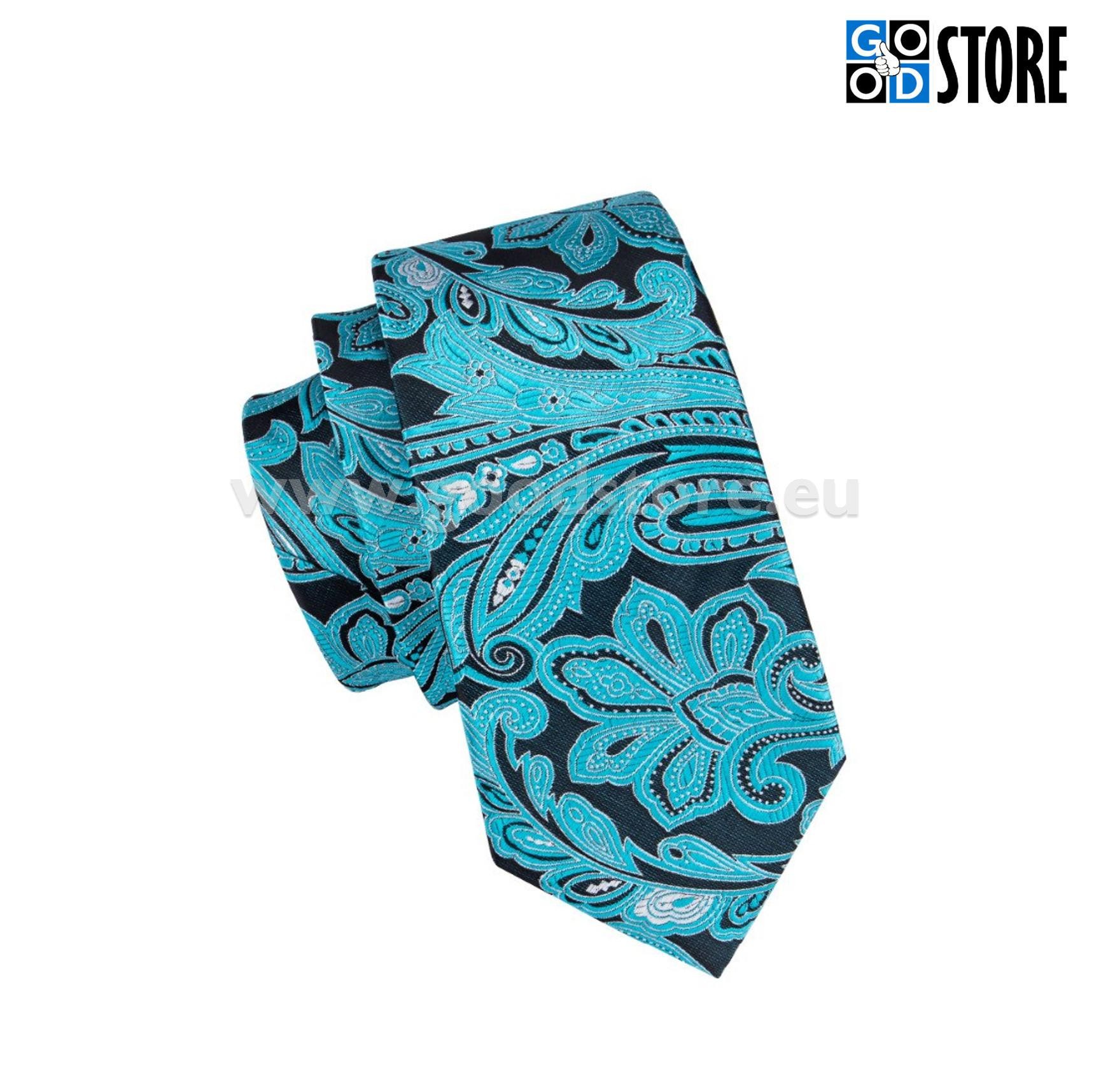 Luksuslik siidlipsu komplekt, mansetinööpide ja rinnarätikuga, sinakasroheline ja must