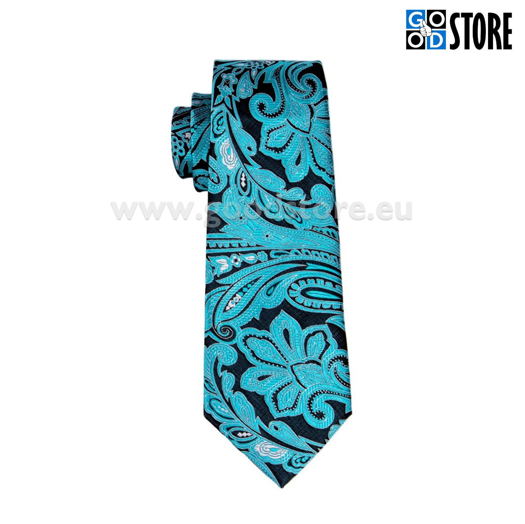 Luksuslik siidlipsu komplekt, mansetinööpide ja rinnarätikuga, sinakasroheline ja must