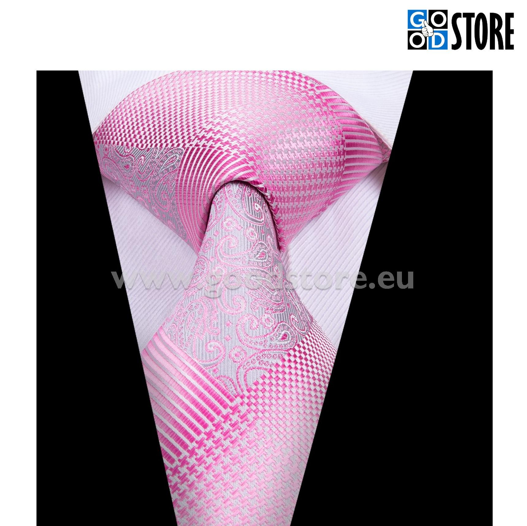 Luksuslik siidlipsu kinkekarp, mansetinööpide ja rinnarätikuga, kevadiselt särav roosa