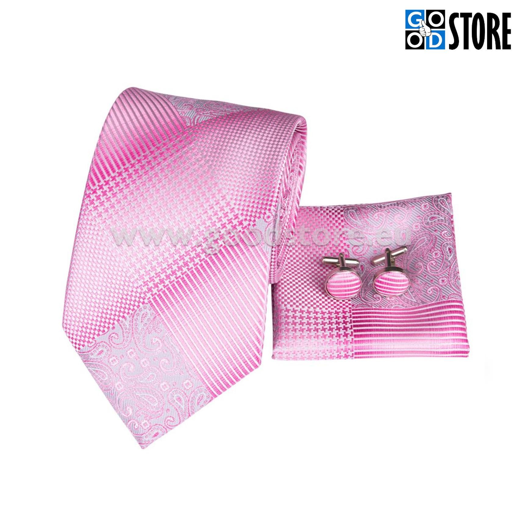 Luksuslik siidlipsu kinkekarp, mansetinööpide ja rinnarätikuga, kevadiselt särav roosa