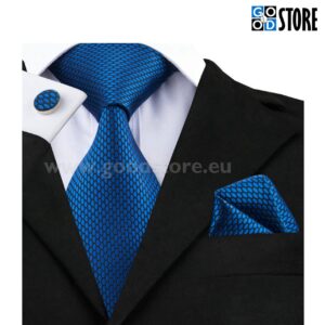 Seotava lipsu komplekt mansetinööpide ja rinnataskurätikuga, sinine