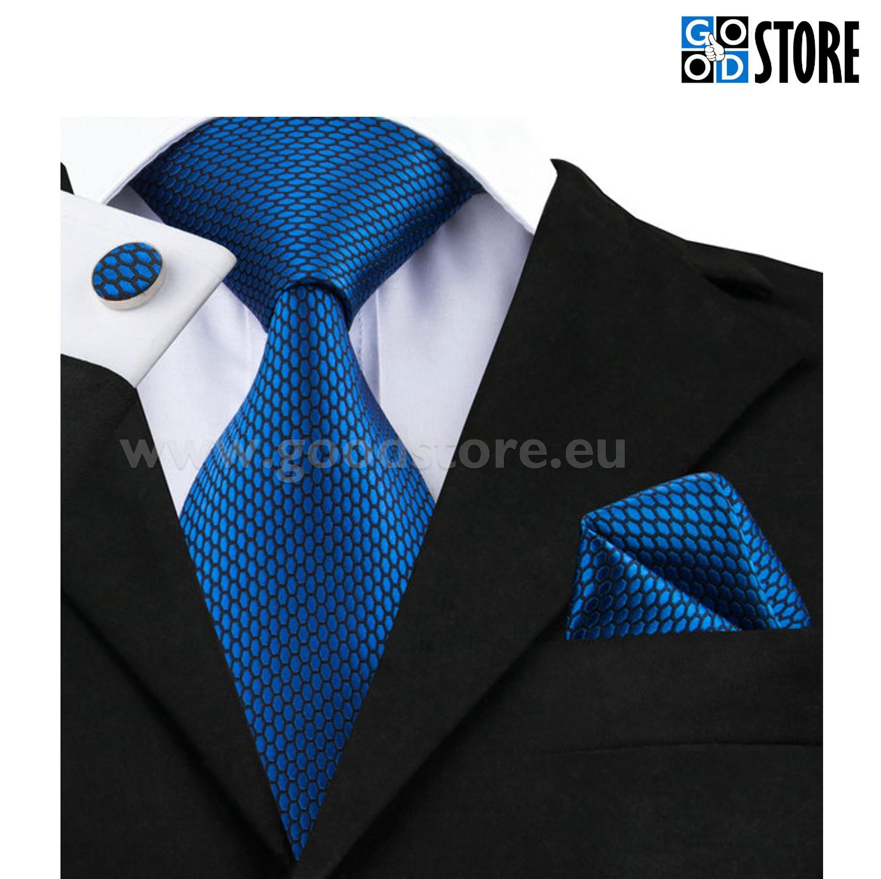 Seotava lipsu komplekt mansetinööpide ja rinnataskurätikuga, sinine