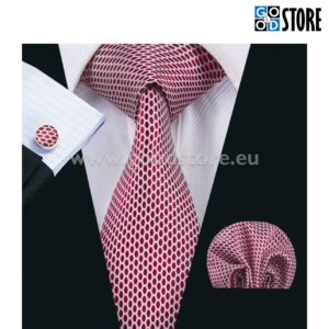 Seotava lipsu komplekt mansetinööpide ja rinnataskurätikuga, punase varjundiga