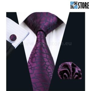 Äriklassi siidlipsu komplekt, mansetinööpide ja rinnarätikuga, tumelilla