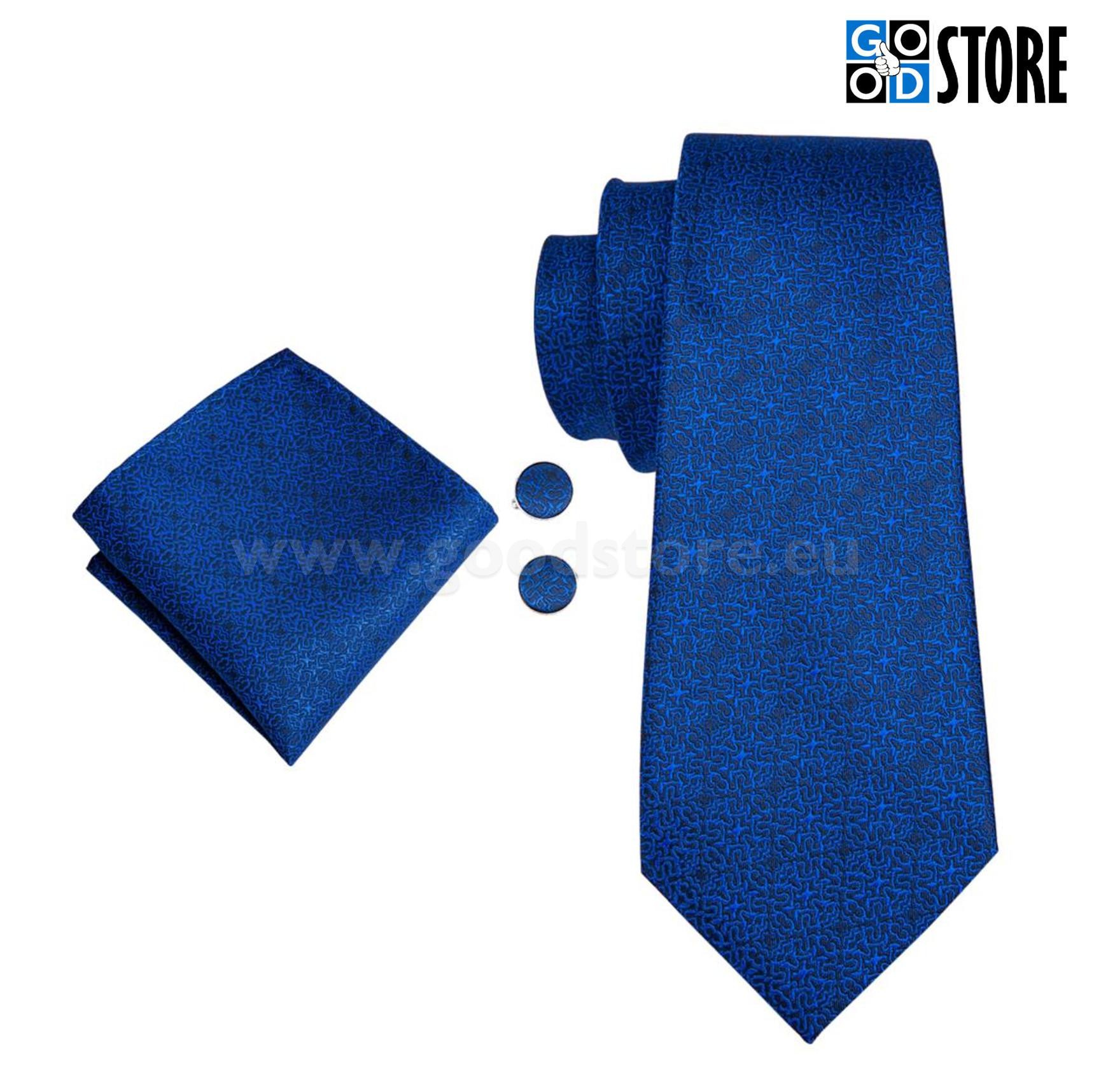 Seotava lipsu komplekt mansetinööpide ja rinnataskurätikuga, sinine