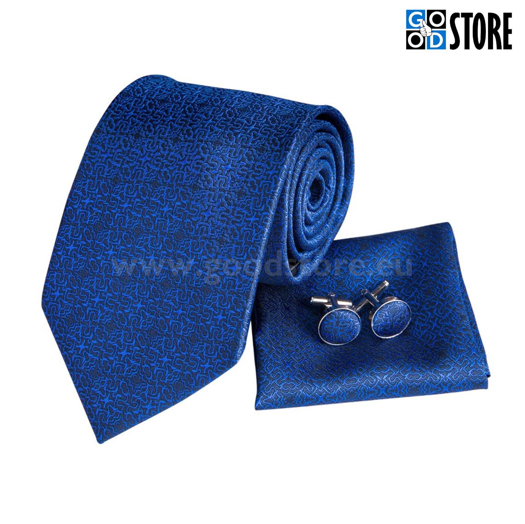 Seotava lipsu komplekt mansetinööpide ja rinnataskurätikuga, sinine