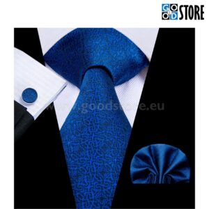 Seotava lipsu komplekt mansetinööpide ja rinnataskurätikuga, sinine