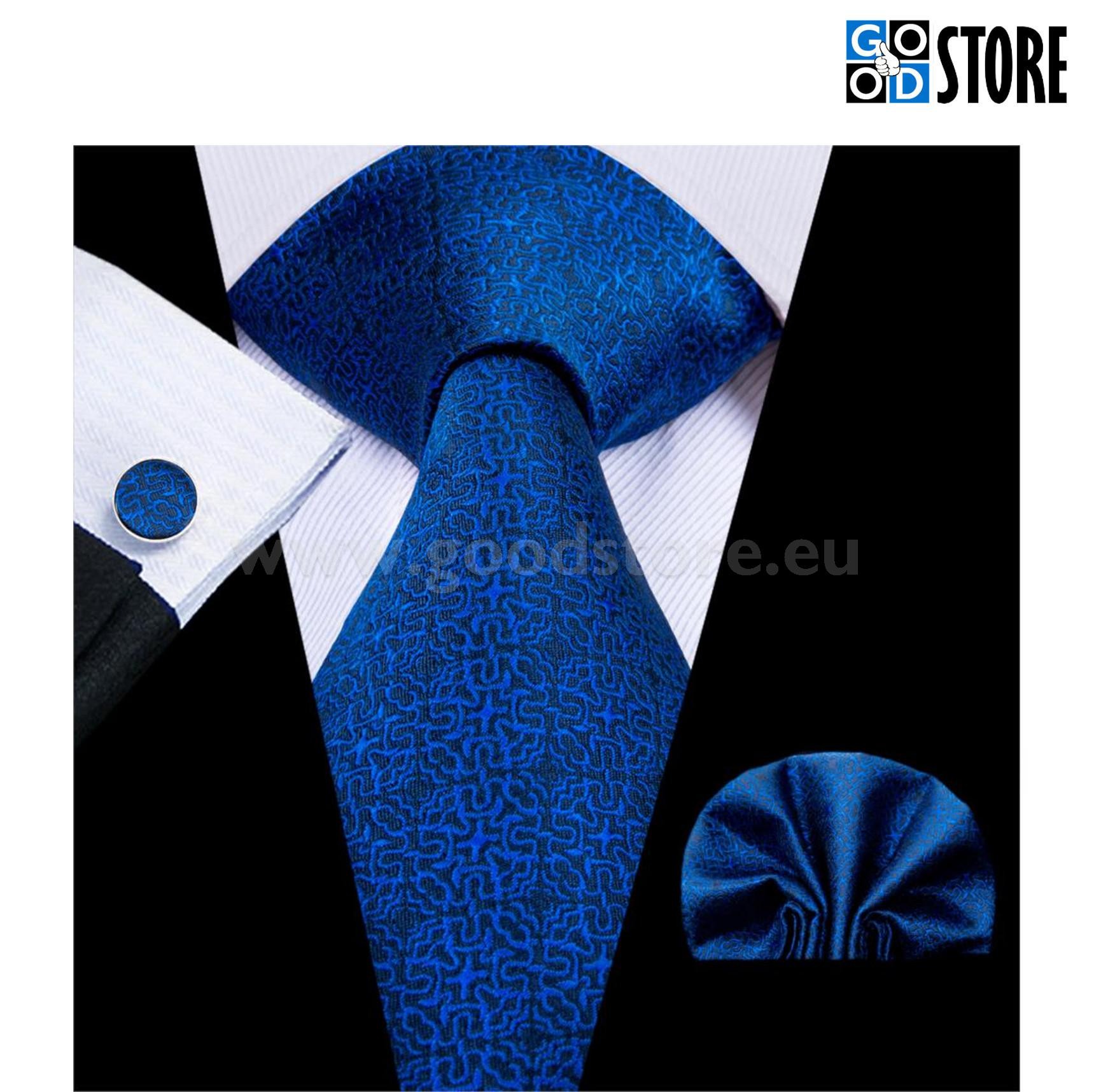 Seotava lipsu komplekt mansetinööpide ja rinnataskurätikuga, sinine