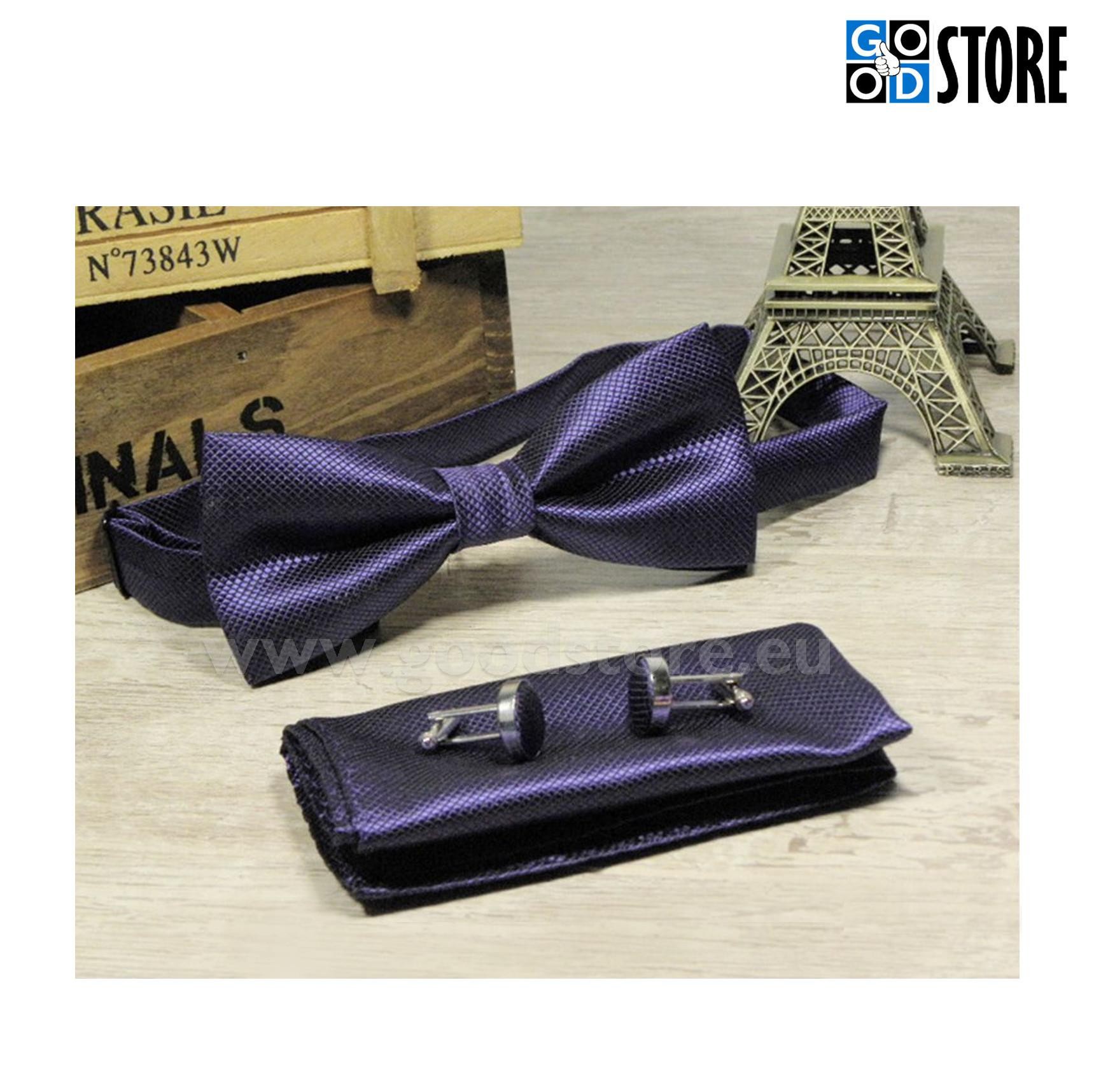 Luksuslik kikilipsu komplekt, mansetinööpide ja rinnarätikuga, lilla