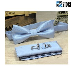 Luksuslik kikilipsu komplekt, mansetinööpide ja rinnarätikuga, taevasinine