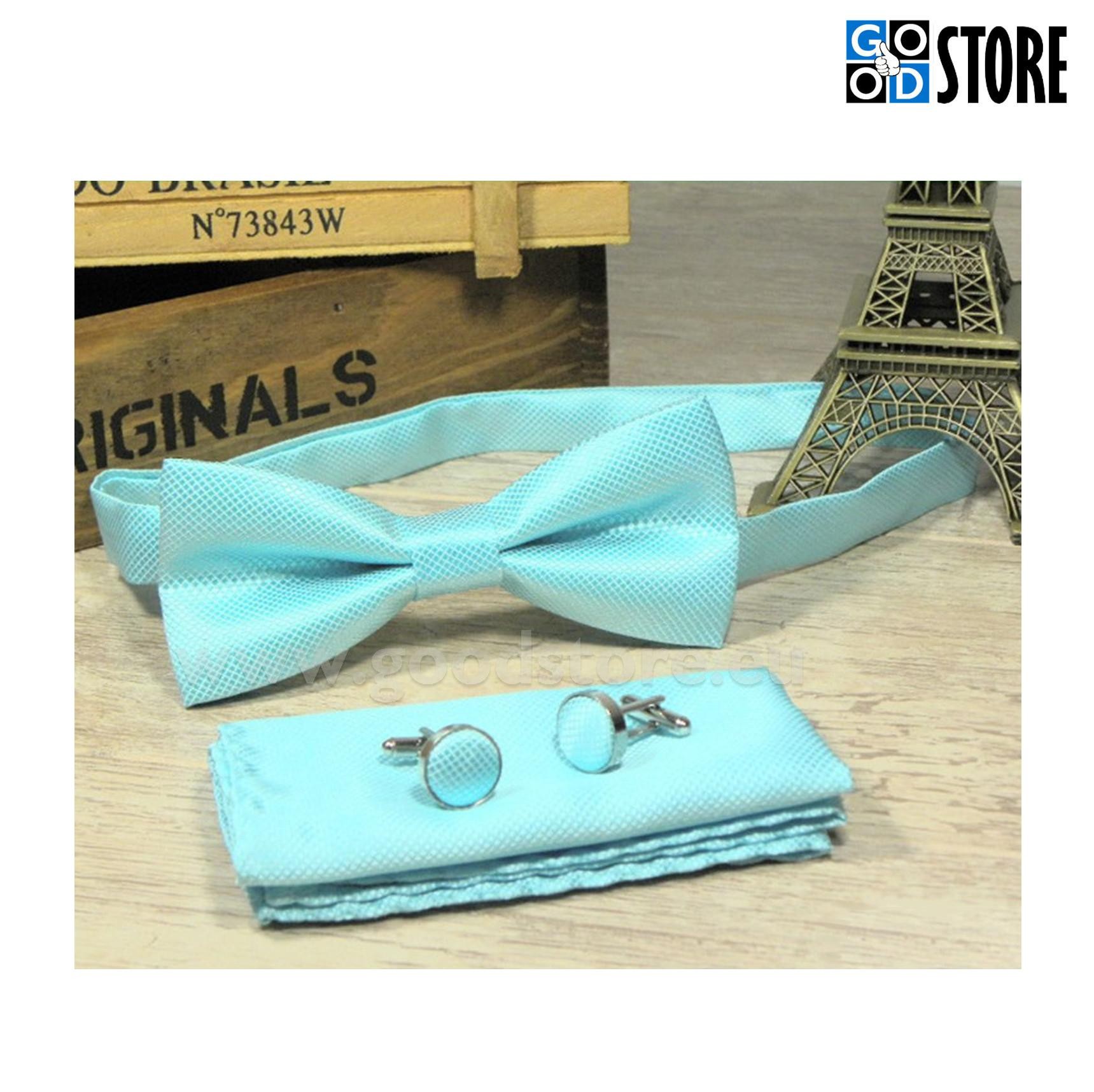 Luksuslik kikilipsu komplekt, mansetinööpide ja rinnarätikuga, liustiku sinine