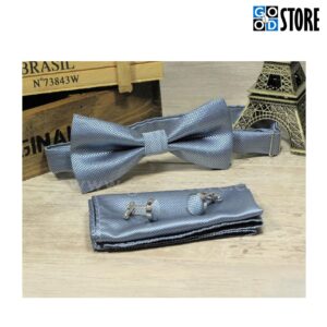 Luksuslik kikilipsu komplekt, mansetinööpide ja rinnarätikuga, grafiithall