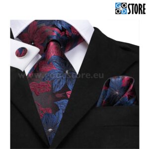 Luksuslik siidlipsu kinkekarp, mansetinööpide ja rinnarätikuga, tume lilleline